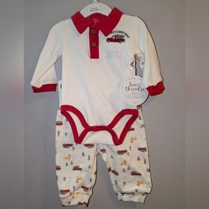 🆕 Luxe Threads My First Christmas Baby 2 Pc Cotton Polo Shirt Pants Outfit 0-3